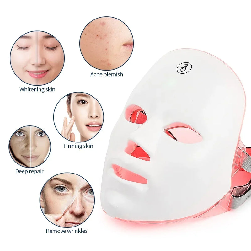 Máscara Facial de Terapia LED Pulsada com Sete Tratamentos Avançados